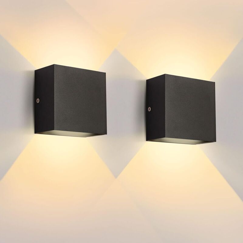 2-Pack Square Black 6W LED Wall Lights – Indoor, Warm White 3000K