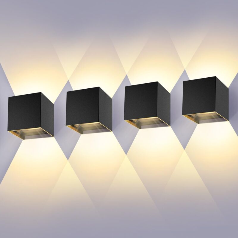 4-Pack Adjustable 12W LED Wall Lights – Up/Down Lighting, Black, IP65