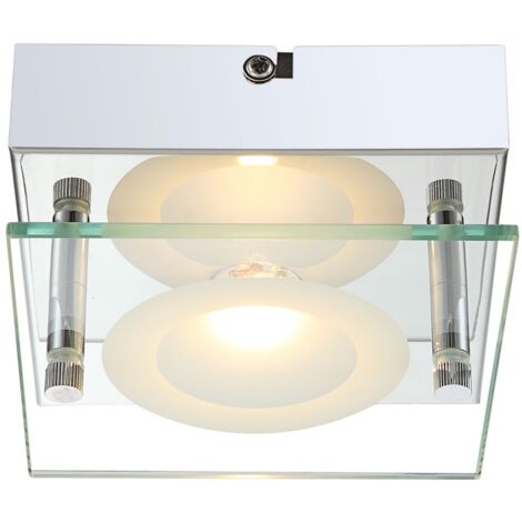 Applique murale LED chromée, éclairage de chambre, éclairage de couloir, verre satiné transparent, 5 W, 360 lm, 3 000 K, L x l x H 12,5 x 12,5 x 6,5 cm
