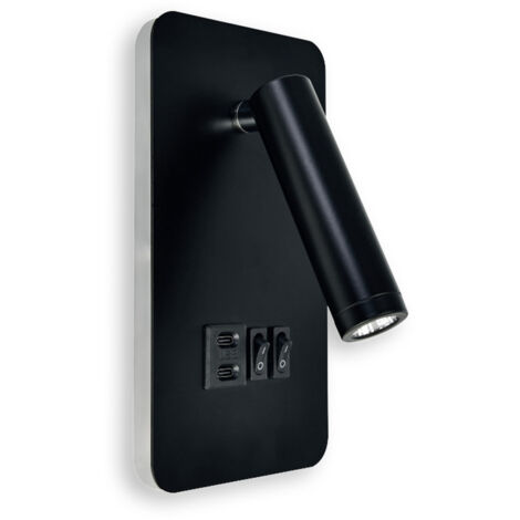 Applique murale LED CUNDA 10W + 3W 4200K noir avec 2x USB-C – chargeur intégré – HOROZ