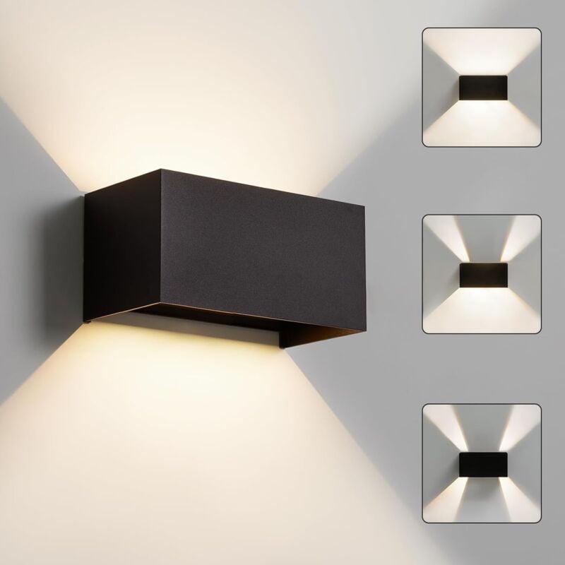 Applique murale led d'extérieur avec capteur, lumière blanche chaude, noir 24 w, IP65
