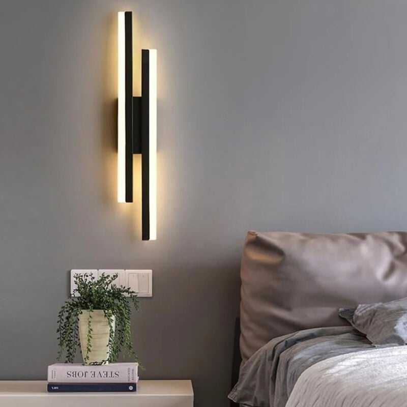 COMELY Applique Murale LED Dimmable Moderne Forme De Ligne Lampe Murale 3000K/4000K/6000K Pour Chambre À Coucher, Salon, Couloir, Entrée Noir