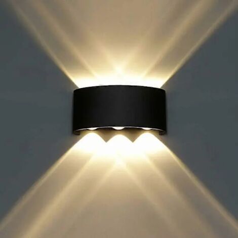 Applique murale LED d'intérieur 6 W en aluminium, lampe murale moderne avec éclairage indirect pour salon, chambre, couloir, escalier (blanc chaud) - Noir