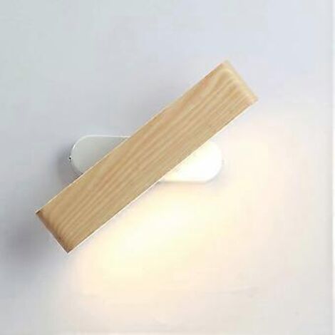 Applique murale LED d'intérieur en bois, rotative à 360°, blanc chaud, idéale pour le salon, la chambre, la cage d'escalier ou le couloir.