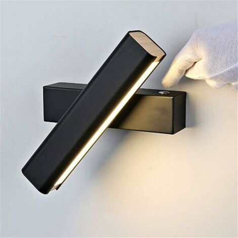 Applique murale LED en bois massif, lampe murale d'intérieur rotative à 360 ° avec interrupteur à bouton-poussoir, lampes de chevet