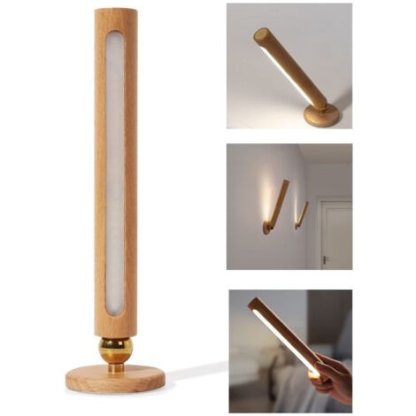 Applique murale LED en bois rotative à 360 °, applique murale rechargeable à intensité variable détachable magnétique, veilleuse USB pour la maison