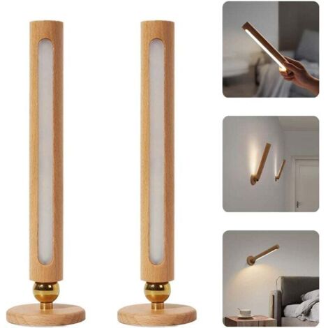Applique Murale Led En Bois Rotative A 360 degres Magnetique Applique Murale Rechargeable A Gradation Detachable Et Continue, La Lampe De Nuit Usb Convient A La Chambre A Coucher 2Pcs