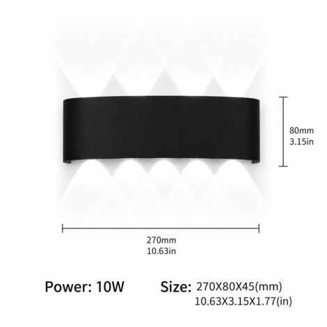 Applique murale LED extérieure 10W blanc froid, applique murale extérieure Up et Down IP65 étanche, design luminaire extérieur moderne pour jardin, terrasse, balcon et façade