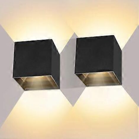 Applique murale LED extérieure 12 W étanche IP65 avec angle de faisceau réglable, noir et blanc chaud - Lot de 2