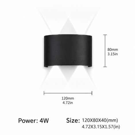 Applique murale LED extérieure 4W blanc froid, IP65 étanche, moderne Up et Down design pour jardin, terrasse, balcon et mur extérieur