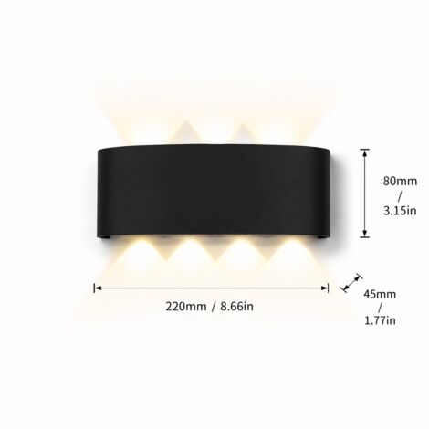 Applique murale LED extérieure 8W blanc chaud, applique murale Up et Down, IP65 étanche, luminaire extérieur moderne pour jardin, terrasse, balcon et façade