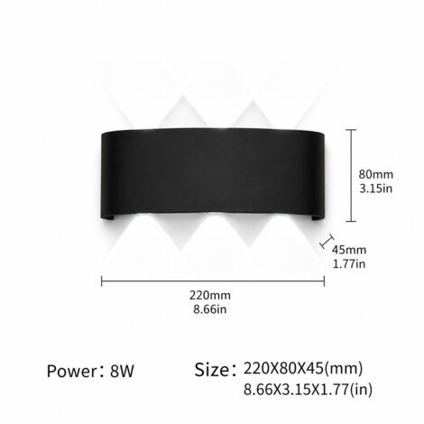 Applique murale LED extérieure 8W blanc froid, applique murale Up et Down, IP65 étanche, luminaire extérieur moderne pour jardin, terrasse, balcon et façade