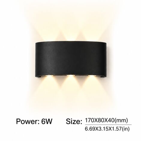 Applique murale LED extérieure Up et Down 6W blanc chaud, applique murale moderne noire, IP65 étanche, économe en énergie éclairage de façade pour maison, jardin et entrée