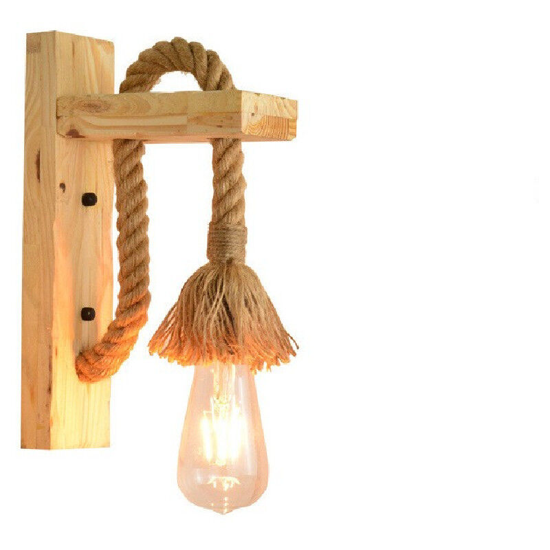 Applique Murale Led Industrielle Applique Décorative En Bois Corde De Chanvre Lampes Murales pour Café Hôtel Restaurant Luminaire E27 Base (sans