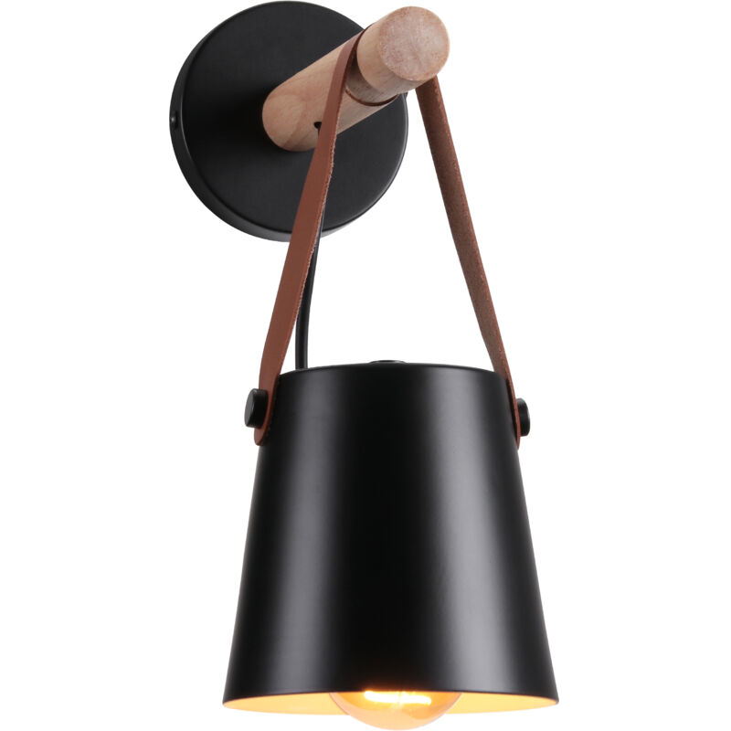 Applique murale LED industrielle métal bois, wall light intérieur luminaire abat-jour suspendu ceinture e27 pour chambre salons restaurants café bar