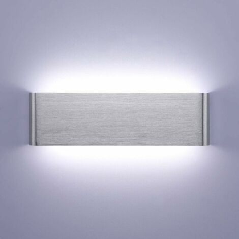 Applique Murale LED Intérieur 12W Moderne 6000K LED Applique Murale en Aluminium pour Chambre Salon Escalier Maison Couloir Hôtel Salon Couloir Vitrine Argent Brossé Blanc Froid,