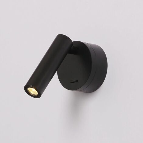 Applique Murale LED Interieur 3W 3000K Liseuse de Chevet avec Interrupteur Spot Réglable pour Chambre Salon Hôtel Lire, Aluminium, Noir