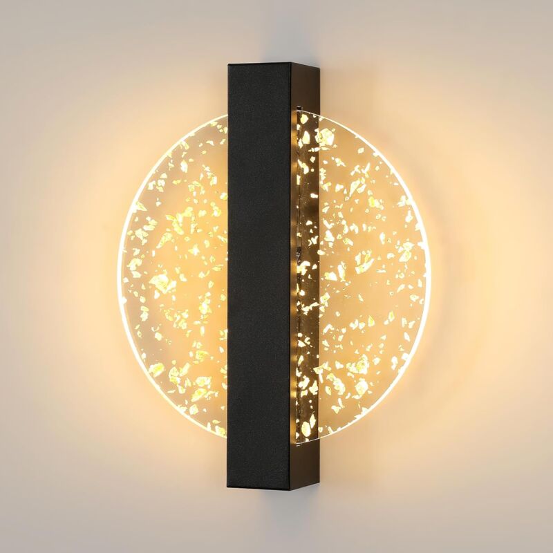 Goeco - Applique Murale led Intérieure Noire, 12W 1500LM Lumière Blanche Chaude 3000K, Design Rond avec Feuille d'Or, Moderne pour Chambre Salon