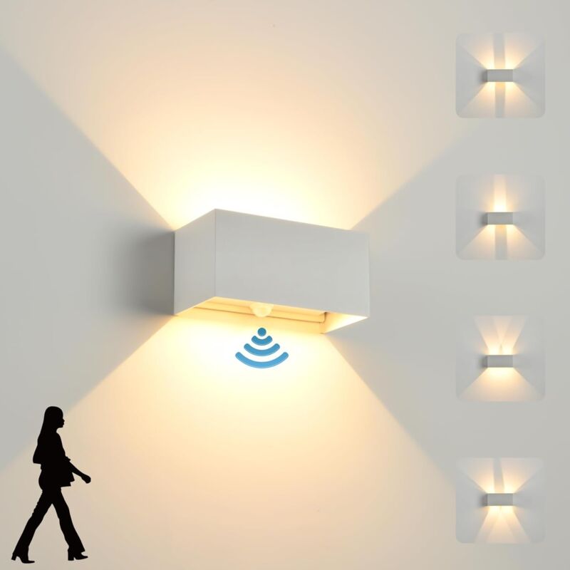 Applique murale led intérieure/extérieure avec détecteur de mouvement, 24 w, applique murale extérieure étanche ip 65, blanc chaud 3000 k, angle