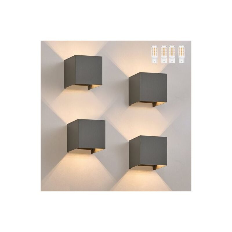 Applique murale led Intérieur/Extérieur : set de 4 lampes extérieures blanc chaud IP65 Applique extérieure G9 Luminaire maison chambre couloir cage
