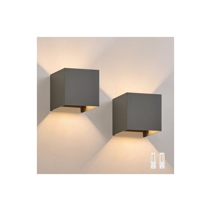 Applique murale LED Intérieur/Extérieur :GBLY lot de 2 lampes extérieures blanc chaud IP65 Anthracite Applique extérieure G9 Lampe ， maison Chambre à