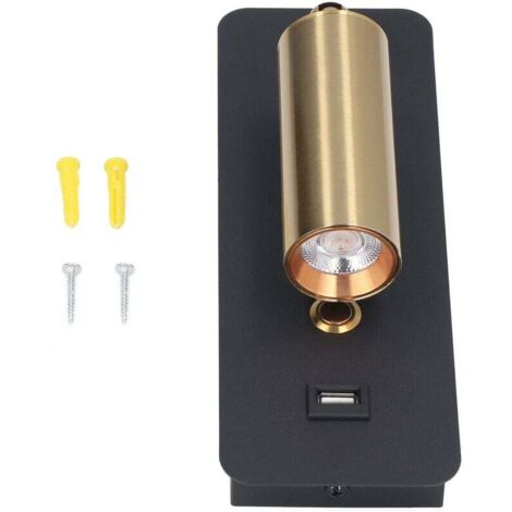 Applique murale LED interrupteur à clé minimaliste USB charge noir or éclairage neutre appliques murales pour chevet 85 à 265V