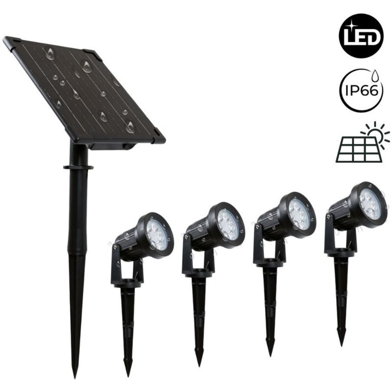 Barcelona Led - Kit x 4 spots sur piquet avec panneau solaire - 5W - IP66 - - Blanc Chaud Barcelona Led - Kit x 4 spots sur piquet avec panneau solaire - 5W - IP66 - - Blanc Chaud