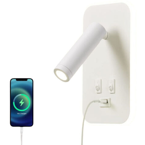 Applique murale LED, lampe de chevet, lampe de lecture avec interrupteur, port de charge USB, spot réglable pour éclairage d'ambiance de chambre