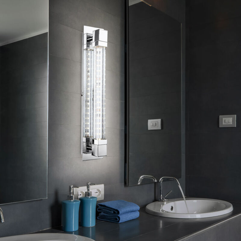 Applique murale LED lampe de couloir applique en verre lampe de chambre chromée, 5,2W 547lm blanc chaud, LxH 8 x 42 cm