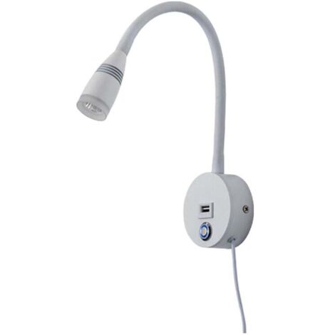 Applique murale LED, lampe de lecture, lampe flexible à col de cygne, interrupteur tactile à intensité variable 3W, avec port de chargement USB, applique murale de chevet (blanche).