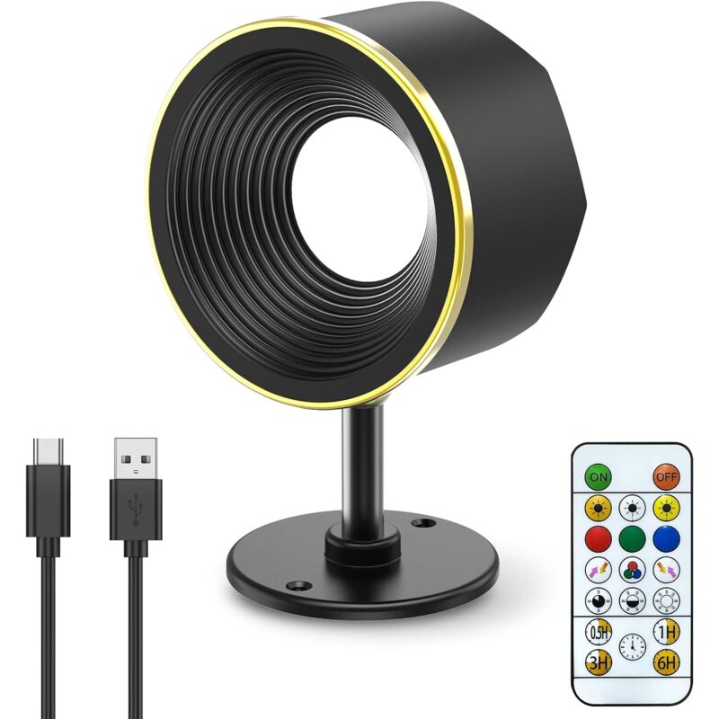 Applique murale LED, lampe murale rechargeable Type-C, 16 couleurs, base ajustable à 360°, télécommande, gradation progressive, lampe murale
