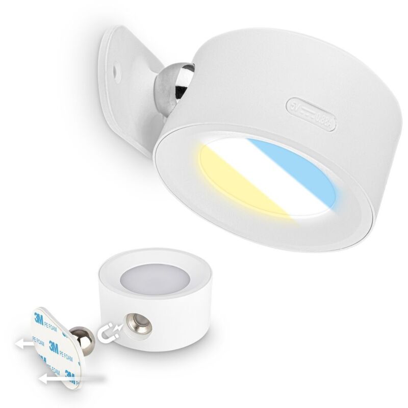 BRILONER Cordless Wall Light Rechargeable Reading Bedside Lamp Stick-On White
