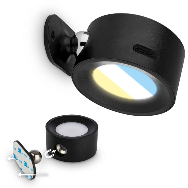 BRILONER Cordless Wall Light Rechargeable Reading Bedside Lamp Stick-On Black