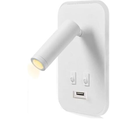 Applique murale LED, liseuse de chevet avec interrupteur, port de charge USB, éclairage d'ambiance réglable pour chambre à coucher (lumière naturelle 3 W + lumière chaude 9 W) Blanc