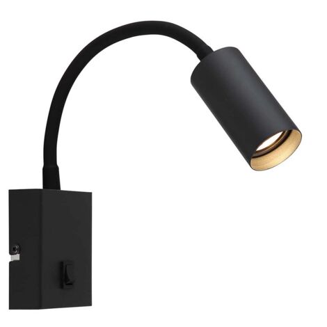 Applique murale LED métal noir mat interrupteur bras flexible pivotant H 42cm