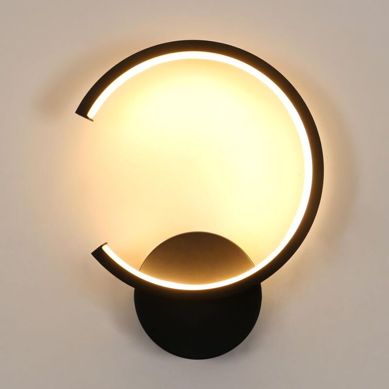 Goeco - Applique murale led Moderne 10W 1125LM Lumière Blanche Chaude 3000K, Ronde en Aluminium Noir pour Salon Chambre Couloir Salle à manger