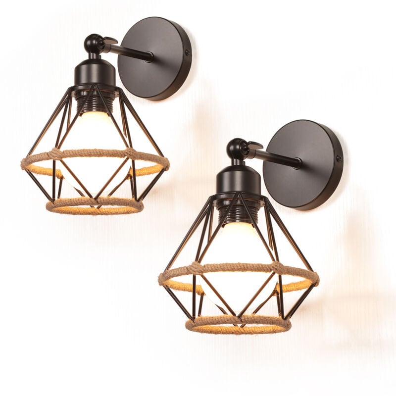 Applique Murale Rétro E27 Lampe Murale Vintage En Fer Rétro Cage Noir Lampe Murale Interieur Pour Salon Chambre Cuisine Couloir 2PCS