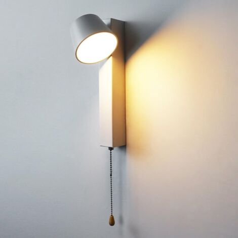 Applique murale LED, orientable à 180°, lampe de chevet avec interrupteur à fermeture éclair, température de couleur réglable 3000K/4000K/6000K, 7W blanc