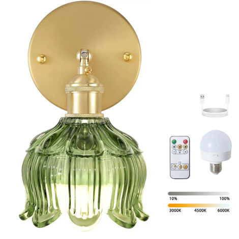 Applique murale LED rechargeable avec télécommande, lampe de chevet sans fil, intensité variable, 3 températures de couleur 3000K-6000K, avec ampoule