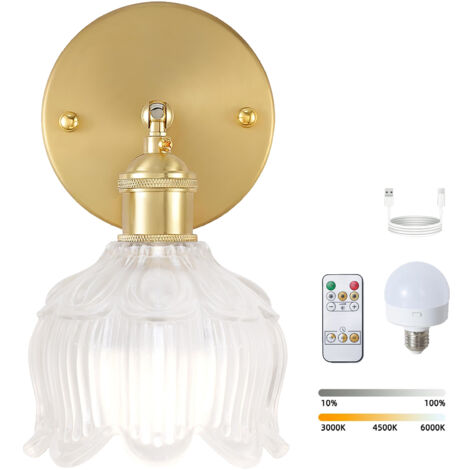 Applique murale LED rechargeable avec télécommande, lampe de chevet sans fil, intensité variable, 3 températures de couleur 3000K-6000K, avec ampoule
