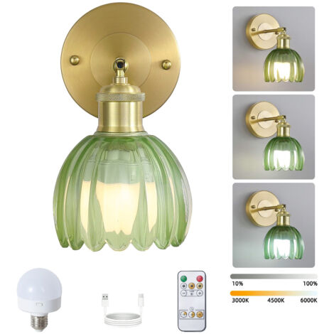 Applique murale LED rechargeable avec télécommande, lampe de chevet sans fil, intensité variable, 3 températures de couleur 3000K-6000K, avec ampoule
