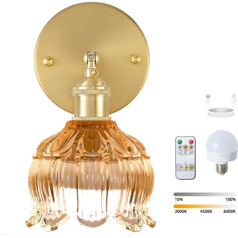 Applique murale LED rechargeable avec télécommande, lampe de chevet sans fil, intensité variable, 3 températures de couleur 3000K-6000K, avec ampoule