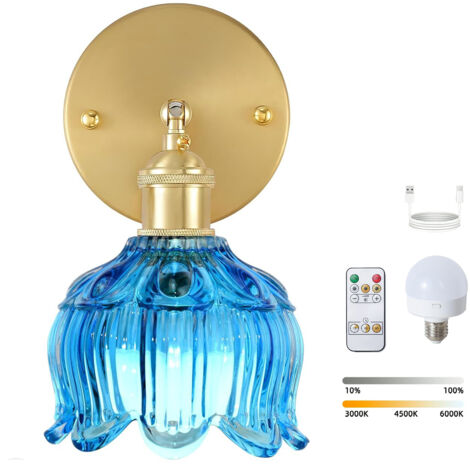 Applique murale LED rechargeable avec télécommande, lampe de chevet sans fil, intensité variable, 3 températures de couleur 3000K-6000K, avec ampoule