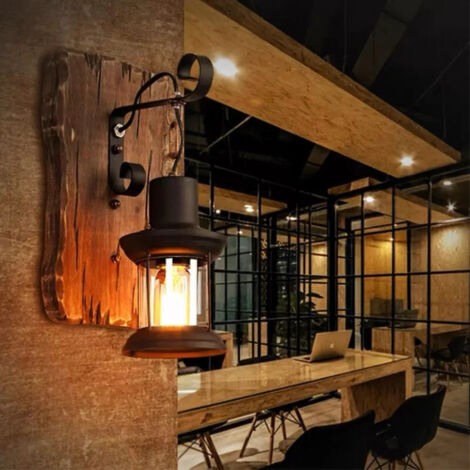 Applique murale LED rétro industrielle style loft vintage, noire, culot E27, luminaire d'intérieur moderne