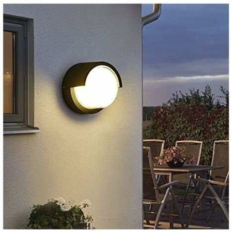 Applique murale LED ronde de 10 watts, Éclairage Mural Etanche 3000K blanc chaud,Noir
