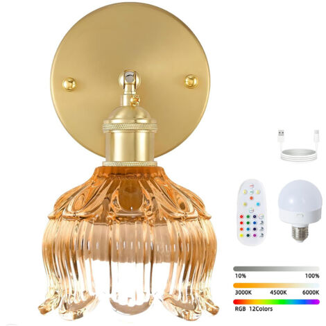 Applique murale LED sans fil avec télécommande, lampe de chevet rechargeable, intensité variable, changement de couleur RVB, 3000K-6000K, avec ampoule