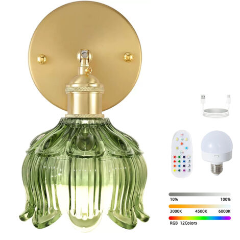 Applique murale LED sans fil avec télécommande, lampe de chevet rechargeable, intensité variable, changement de couleur RVB, 3000K-6000K, avec ampoule