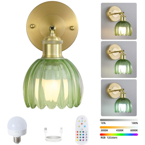 Applique murale LED sans fil avec télécommande, lampe de chevet rechargeable, intensité variable, changement de couleur RVB, 3000K-6000K, avec ampoule