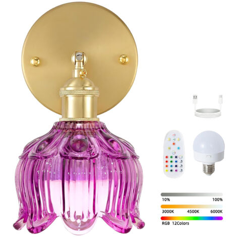 Applique murale LED sans fil avec télécommande, lampe de chevet rechargeable, intensité variable, changement de couleur RVB, 3000K-6000K, avec ampoule