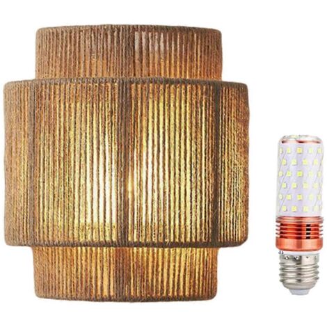 Applique murale LED style Wabi-Sabi rétro en rotin tressé -